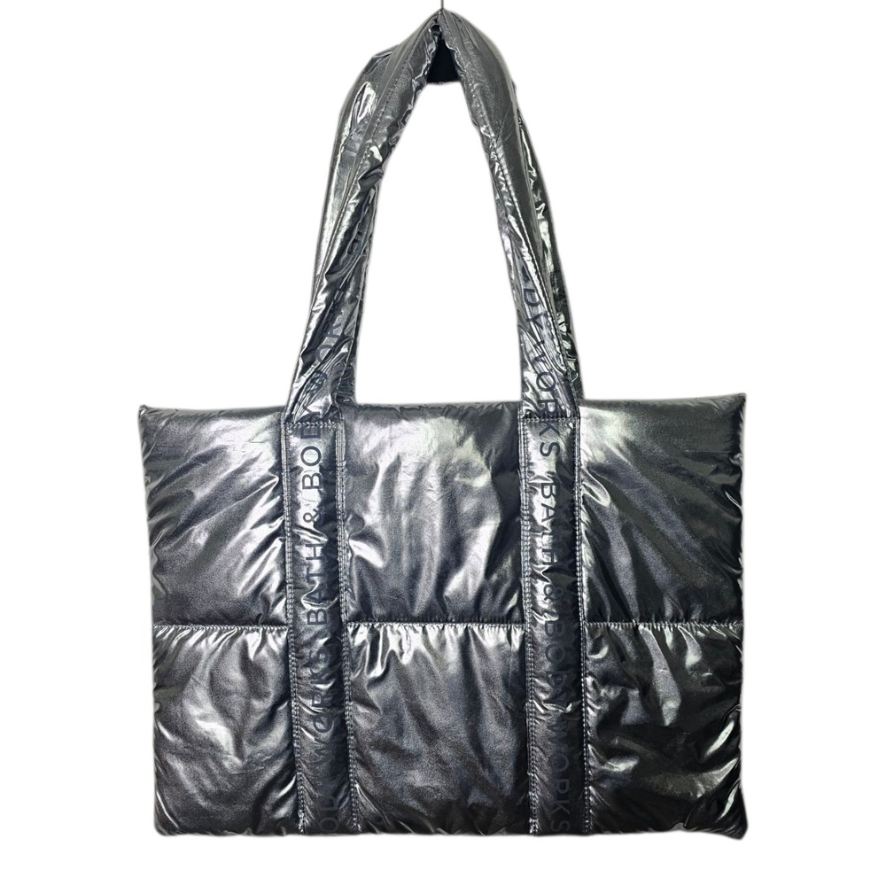 Bath & Body Works Silver Puffer Tote Bag Black Friday 2024 Edition Logo Shiny‎